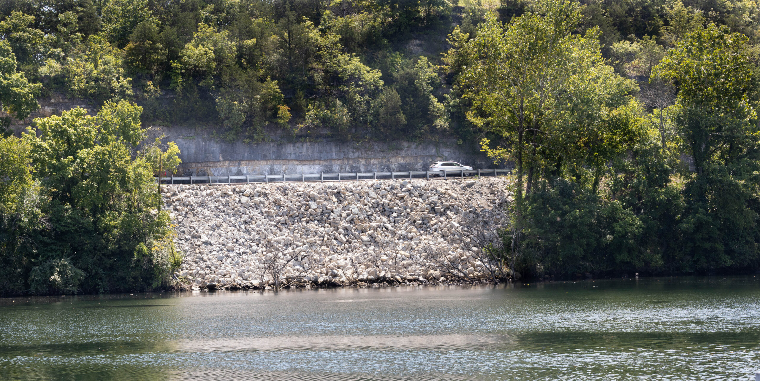 The area with the rocks shows where the repair will be made. (Photo By Gary J. Groman)