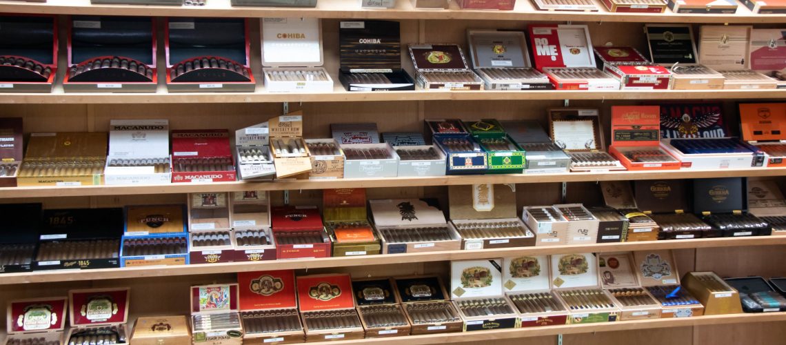 Some of the inventory of Embers Cigar Loung displayed in soth west Missouri's largest humidor.