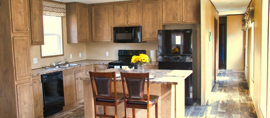 Kitchen area of 2 bed 2 bath home.